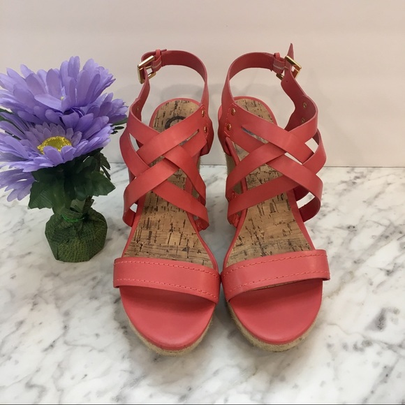 G by Guess Shoes - G By Guess Strappy Coral Open Toe Wedge Heels